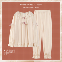 Pajamas womens spring and autumn pure cotton long-sleeved 2021 new princess style sweet court home service two-piece suit autumn and winter