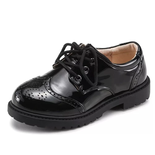Черные туфли для мальчиков для кожаной обуви, платье девочки цветочницы, детская обувь в английском стиле, мягкая подошва, для подиума