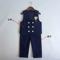 Синий комплект, жилет, штаны, галстук-бабочка на лацкан