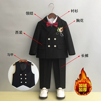 Флисовый черный костюм, жилет, рубашка, штаны, галстук-бабочка на лацкан