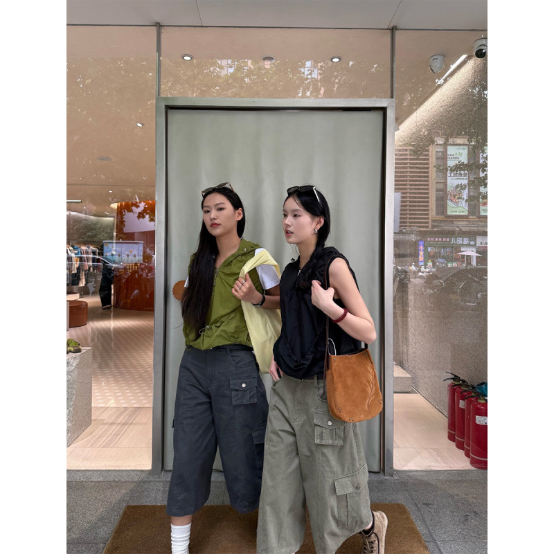 T-Platform Guangzhou Shisanxing American Retro Multi-Pocket Work Pants for Women, Cropped Pants, Summer 16519