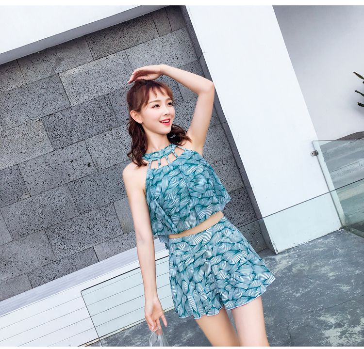 Bình thường xù lông nước hoa nhỏ Suối nước nóng Giới thiệu về đồ bơi Những thứ tươi che bụng cá tính Thời trang mới vú nhỏ - Bộ đồ bơi hai mảnh 	bikini 2 mảnh màu xanh