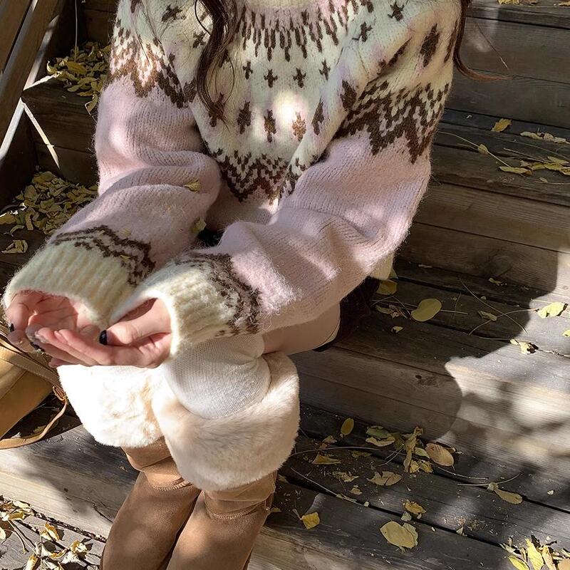 Fair Isle Soft Sweater for Women, Spring, Autumn, Winter 2024 New Style, Nordic Retro, Lazy, Thick Pullover Jacquard Knitwear