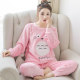 Coral fleece pajamas women's autumn and winter thickened plus velvet warm long-sleeved winter flannel can be worn outside home service suit