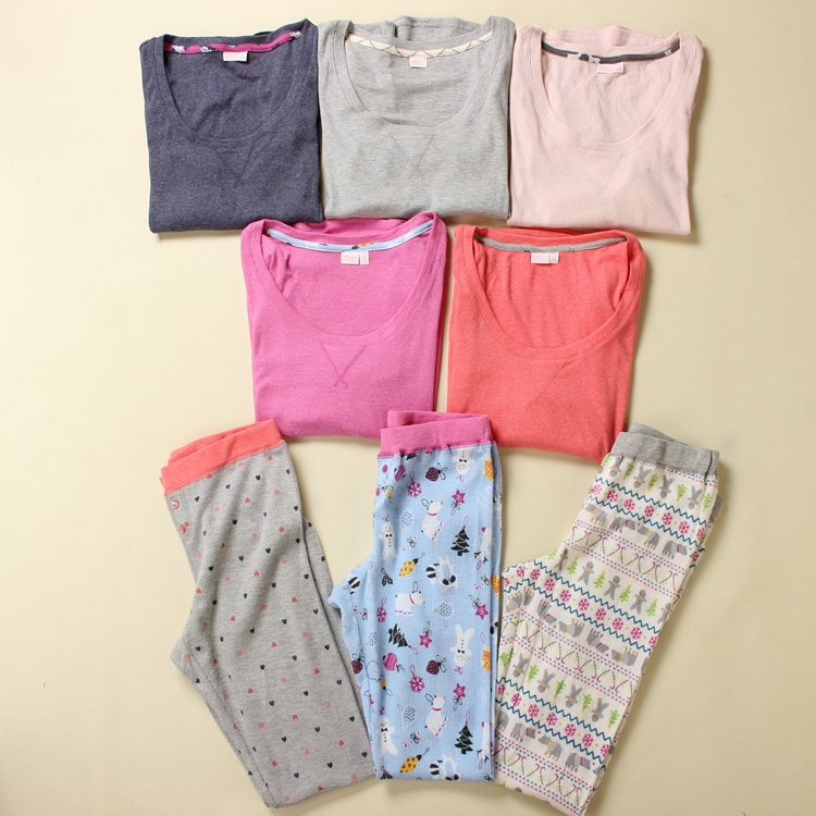 Foreign trade export original single D285 women's thin waffle house suit long-sleeved pajamas closed pajamas women's clothing