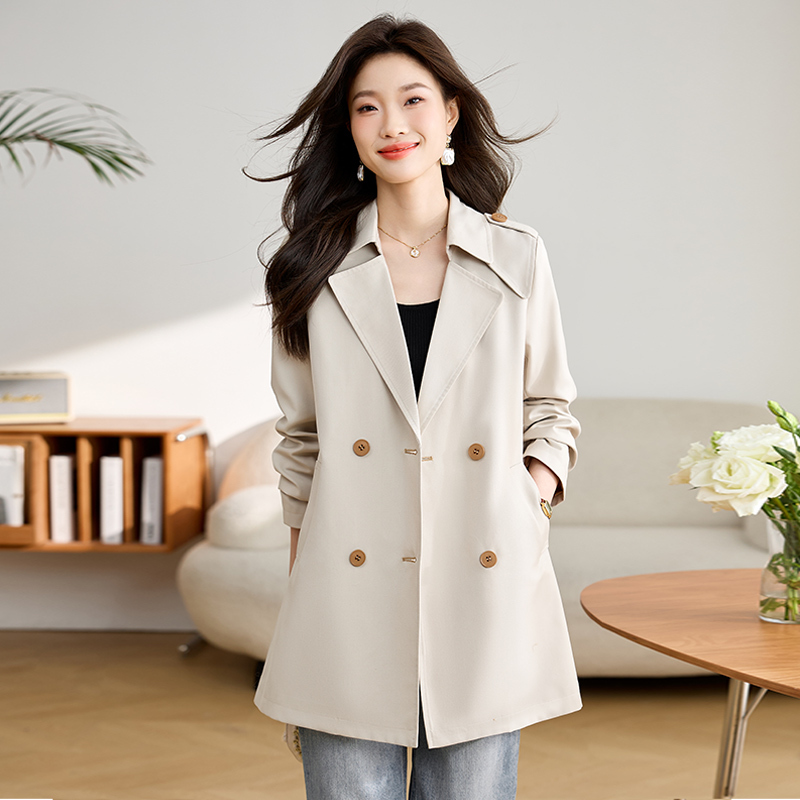 High-End Beige Trench Coat for Women 2026 Autumn and Winter New Fashion Mid-Length Double-Breasted Loose Casual Coat