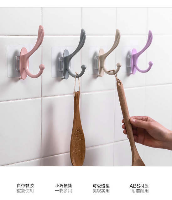 Hook strong adhesive paste wall kitchen strong load-free punching no trace suction cup clothes wall hanging door sticky hook