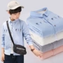 Áo sơ mi nam tay dài cộng nhung ấm áp 2018 mới thu đông cotton chất liệu trẻ em lớn 12 áo trắng trẻ em 15 tuổi kinh doanh quần áo trẻ em