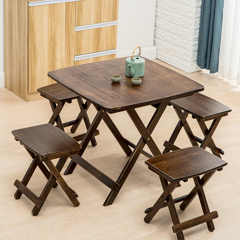 Foldable table simple dining table rental house home light luxury small apartment rental bamboo solid wood small square table dining table