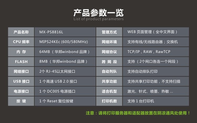 Máy chủ in MX-LINK cổng mạng kép phân đoạn mạng không có phần mềm mạng chia sẻ máy in USB bên ngoài - Phụ kiện máy in hộp mực máy in