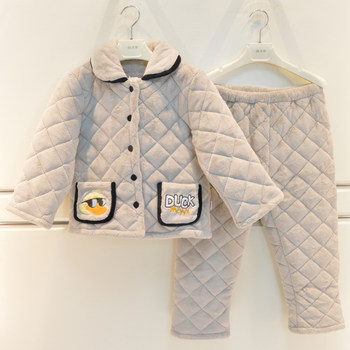 Mommy impression children's pajamas winter boys' beibei velvet three-layer thickened quilted warm cotton jacket children's clothing home clothes
