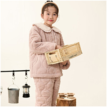 Anzhiban children's pajamas winter boys' jade fox velvet three-layer thickened quilted handsome children's home clothing set