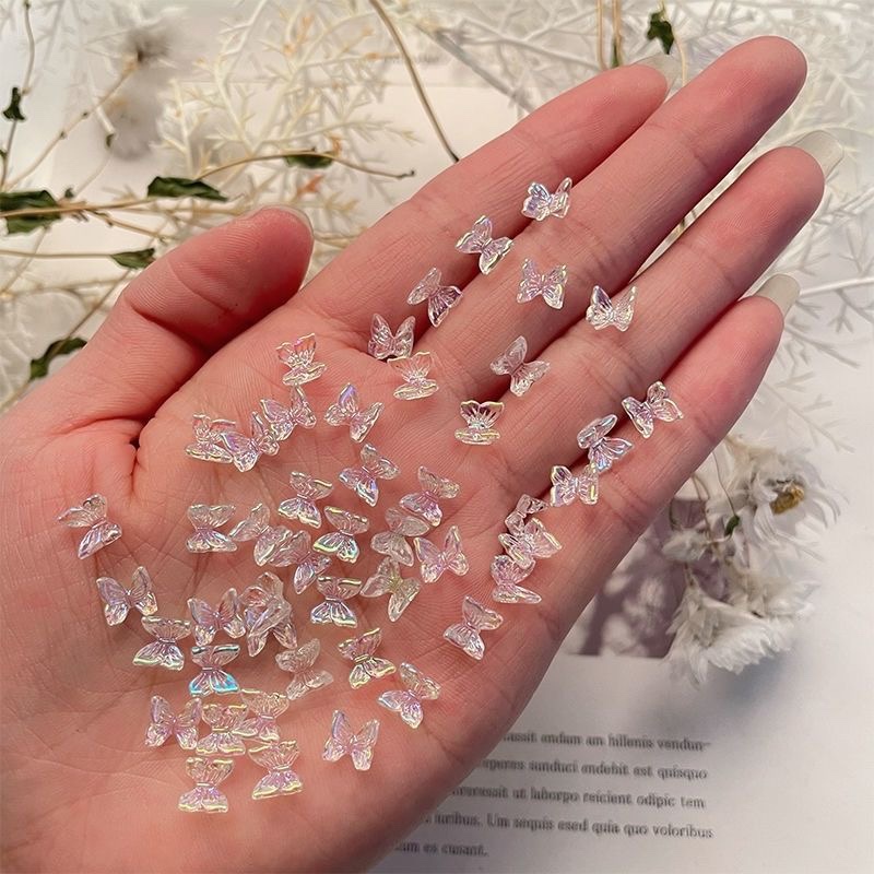 100 Aurora Nail Art Butterfly Charms Resin Transparent 3D New Nail Decoration Internet Popular Nail Rhinestones