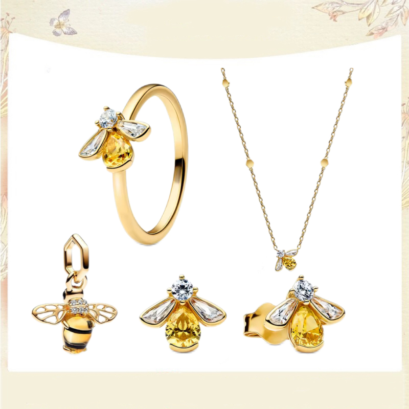 New Series of Lucky Golden Bee Pendant Earrings, Rings, DIY Bracelet Accessories, Gift for Girlfriend