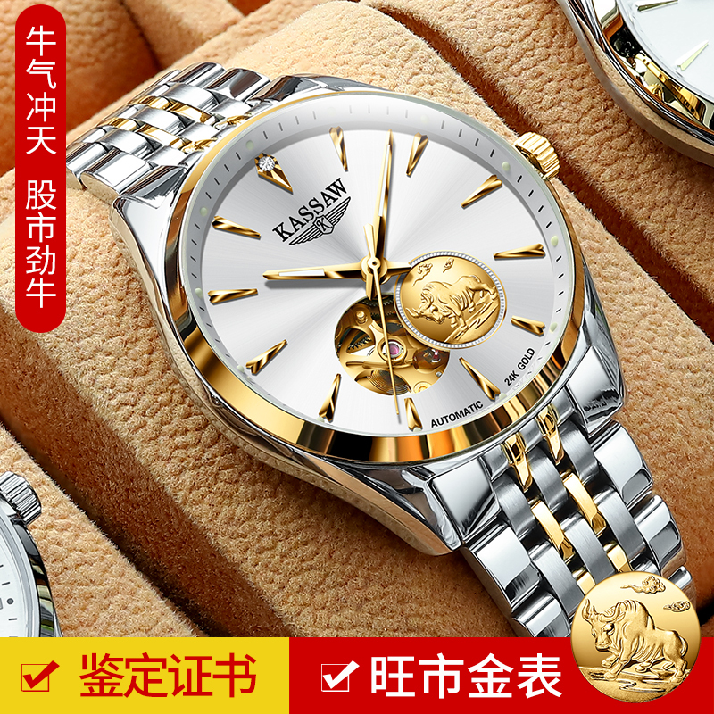 Swiss Patek ­ Feili Men's Automatic Mechanical Watch, Business Waterproof Skeleton Design, 24K Gold Bull Men's Watch.
