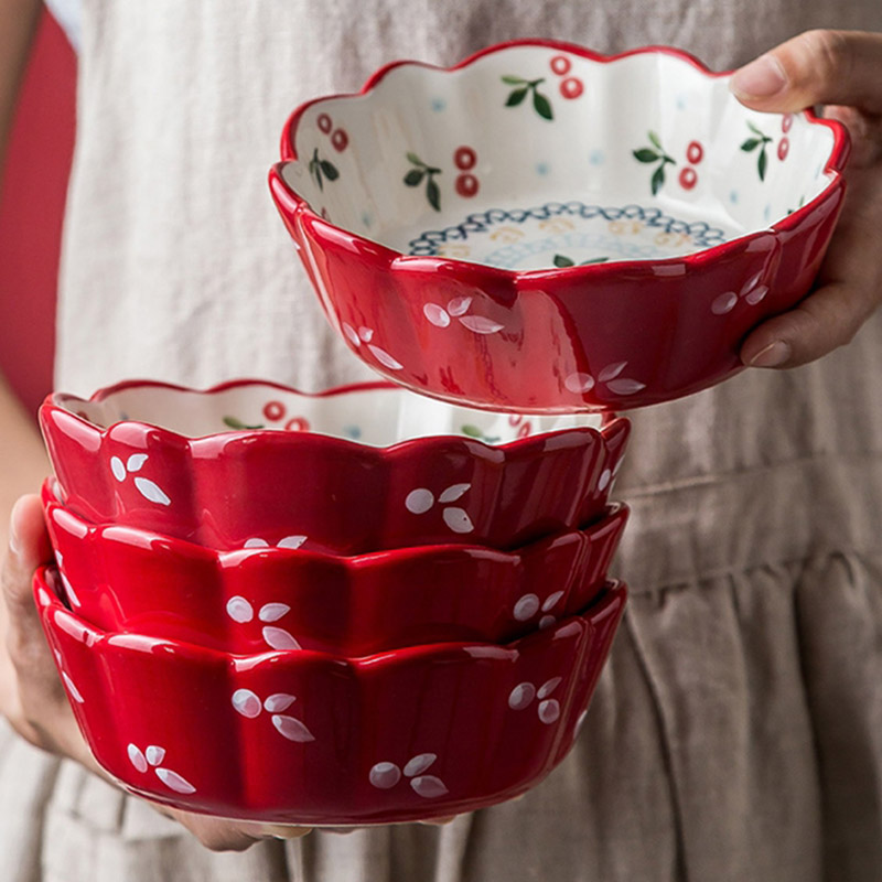 Xinjiang Japanese tableware ceramic fruit salad bowl ins cherry bowl net red roasted bowl with instant noodle bowl large roasting plate