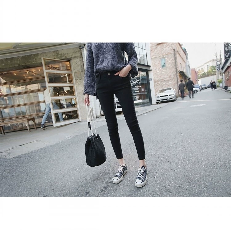 Quần lọt khe 2018 thu đông mới học sinh quần legging cạp cao nữ chân quần chín quần đen trắng nữ