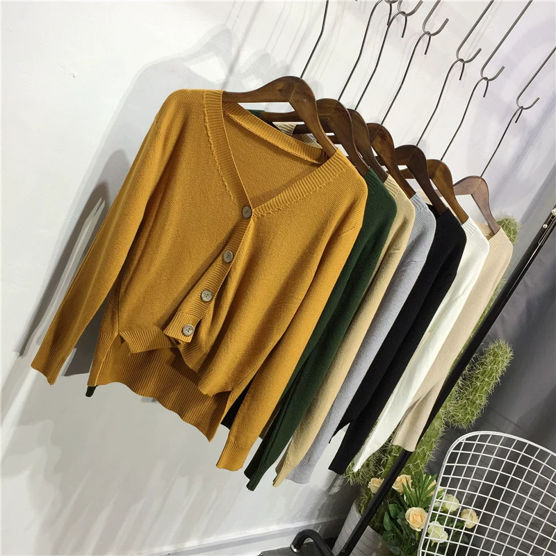 2018 mới retro áo gió nữ áo len mùa thu áo khoác rắn màu lỏng áo len hoang dã áo thủy triều