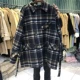 Nhà ga châu Âu Hàng hóa châu Âu áo khoác nữ hai mặt kiểu mới với thắt lưng Áo len kẻ sọc cashmere giữa chiều dài Hàn Quốc - Trung bình và dài Coat