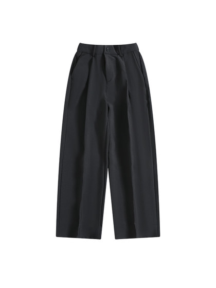 BOYUE帛跃半松紧腰纯色直筒长裤男简约时尚宽松商务通勤休闲西裤