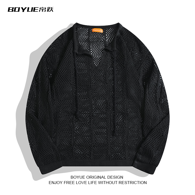 Boyue Korean Style Solid Color Elegant Lazy Sweater for Men and Women, Relaxed Fit, Skin-Revealing, Unique Hollow-Out Knit Cover-Up