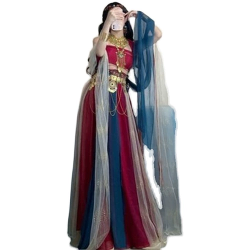 Пять -Five -Year Original Hanfu [Fantasy Month] Элементы HAN улучшили красный экзотический китайский стиль Dance Flying Dunhuang Sand