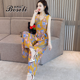 Chiffon jumpsuit women's summer 2022 summer new Korean version sleeveless printing high waist jumpsuit wide leg hakama suit tide