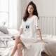 Phiên bản Hàn Quốc của bộ đồ ngủ đôi cotton mùa hè lỏng lẻo nữ dễ thương nightdress nam cotton phục vụ nhà - Bộ Pajama