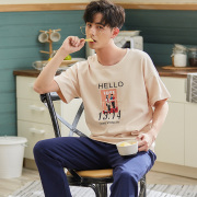 Summer mens mới bộ đồ ngủ cotton quần ngắn tay hai mảnh bộ pajamamen trẻ bộ bông giản dị.