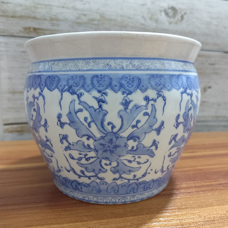 七八十年代出口创汇时期青花缠枝莲纹卷缸画缸笔洗文房用品老瓷器