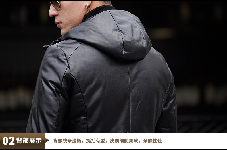 Papo Shidi 2018 mới Hained leather leather nam áo gió dài trùm đầu da cừu xuống áo khoác 79 áo bò nam
