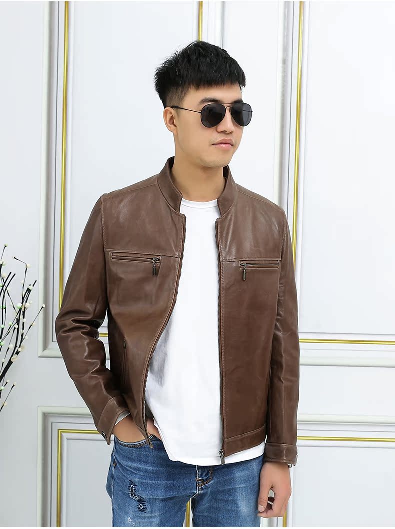 Papo Shidi 2018 Hained leather leather mùa thu và mùa đông mới áo khoác da cừu bóng chày đồng phục nam áo khoác bóng chày