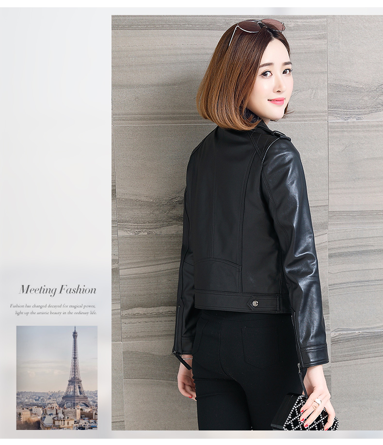 Papo Shiti 2018 xuân mới Hained leather leather Slim ngắn xe máy da cừu nữ 70 áo da lộn zara