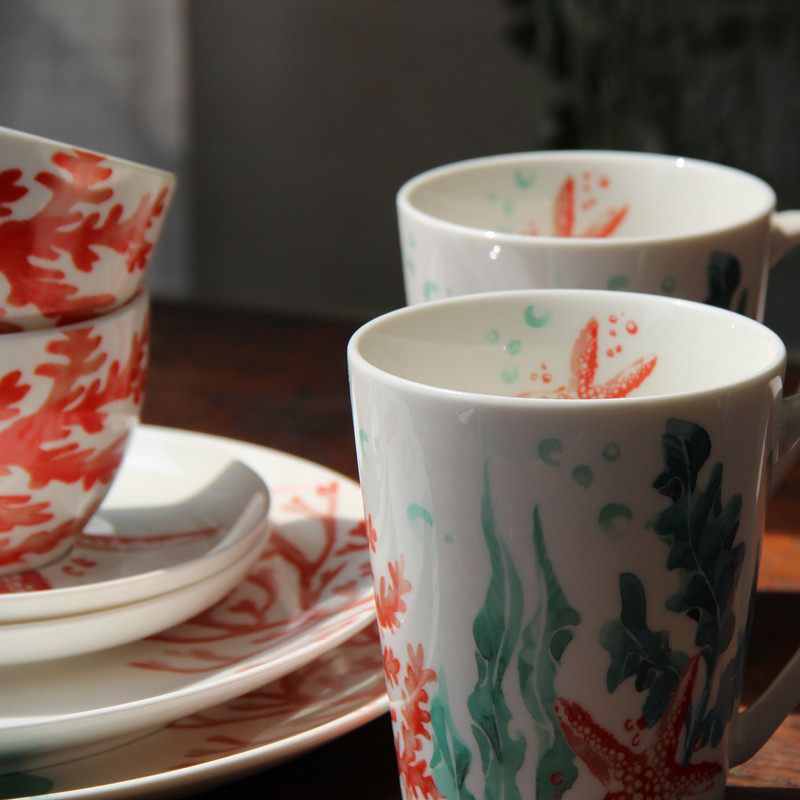 Red Coral Foreign Trade Export Ceramics Home Cutlery Sets Bowls Disc Nordic Net Red Creativity Full 100