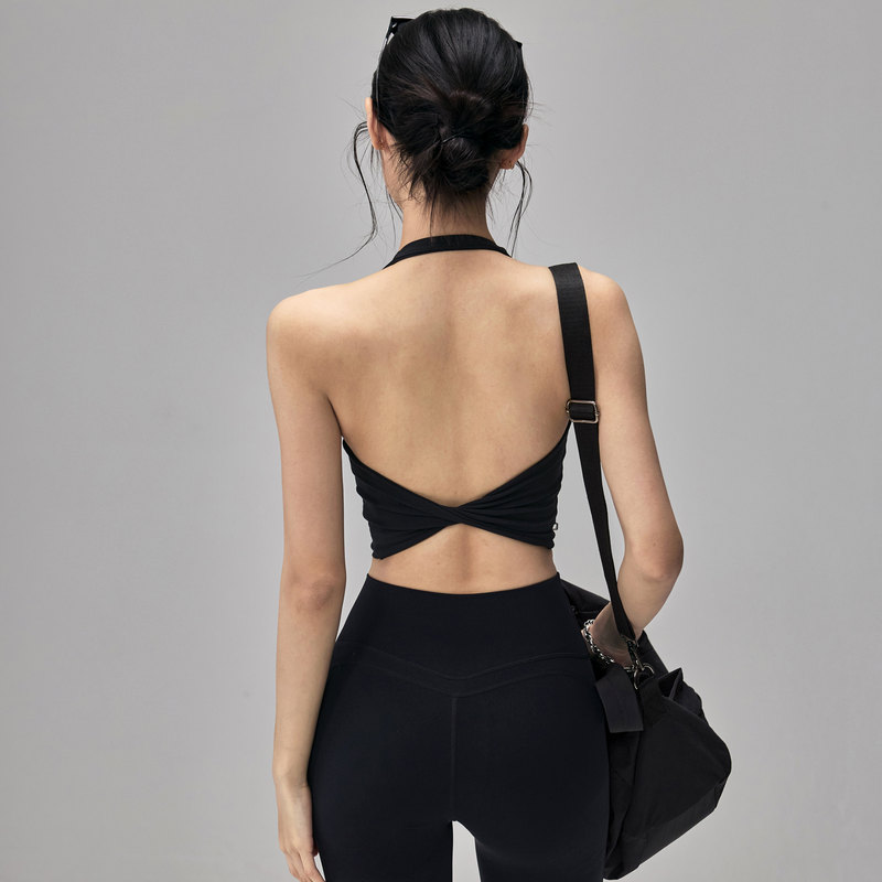 Sexy Halter Neck Sports Bra with Fixed Chest Pads, Beautiful Back Design, Suitable for Outerwear, Fitness Wear, Yoga Tank Top, Running, Pilates Bra