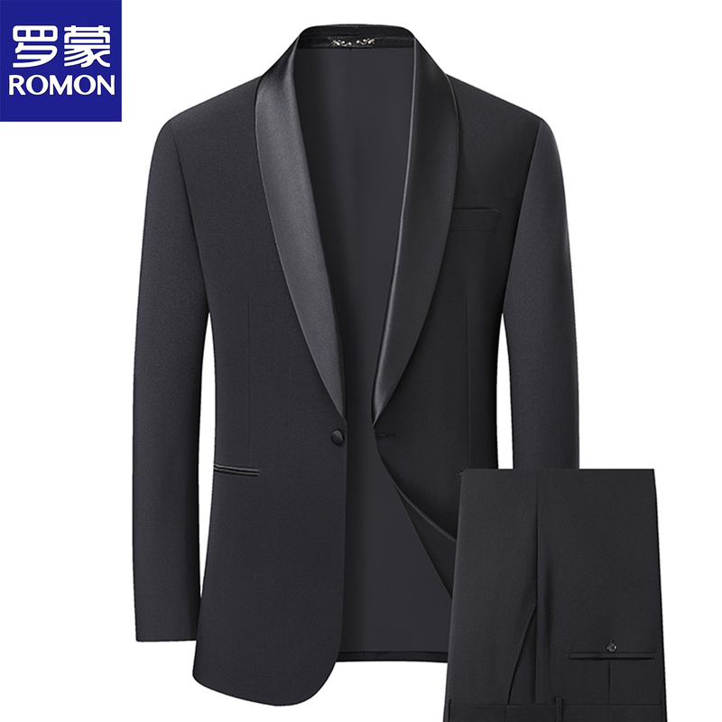 Romon Plus Size Green Fruit Collar Suit Set for Men, One-Button Business Fashion Formal Suit Jacket