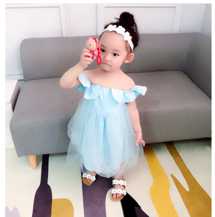 Váy bé gái một vai đầm mùa hè mới bé gái quây công chúa váy bé ren váy 1-2-3 tuổi 4 váy đẹp cho bé