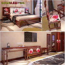 Hotel new Chinese style high-end star bed room complete furniture B & B apartment standard room solid wood skin paint bed
