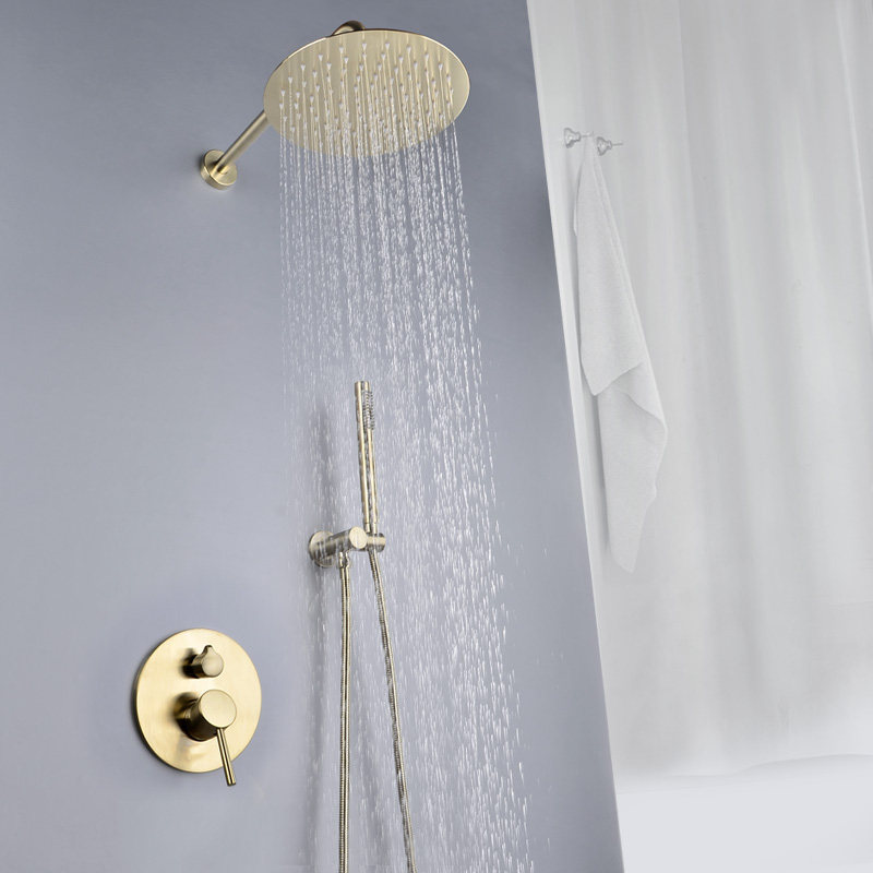 Fasso all-copper gold concealed shower into the wall shower hot and cold all-copper mixed water valve rain shower head set