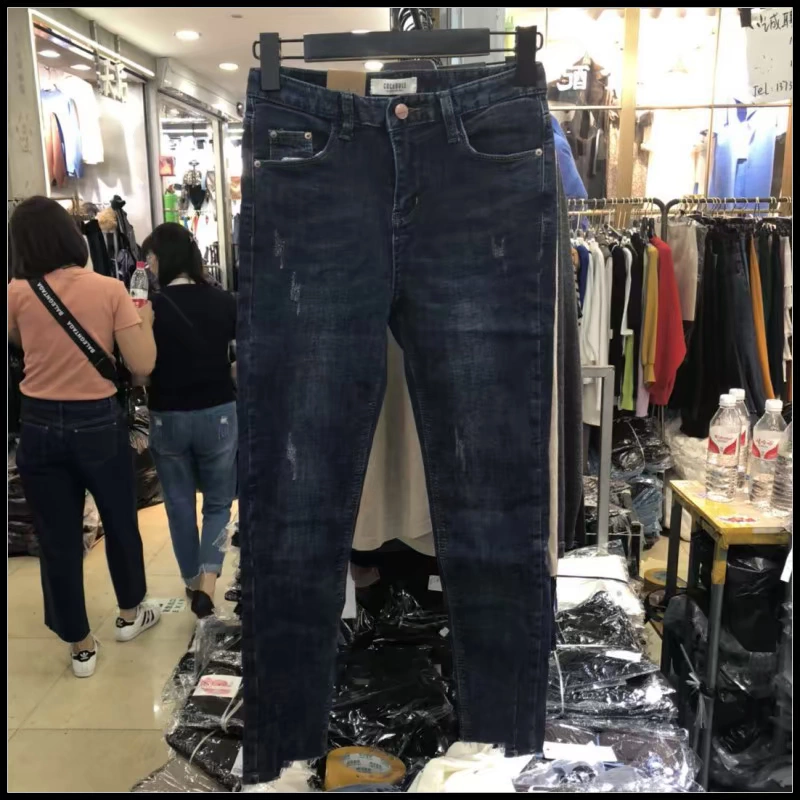 Phiên bản Hàn Quốc của quần không co giãn kéo co giãn mỏng co giãn quần jeans thoải mái hoang dã quần thẳng mùa thu đông quần jean ống rộng nữ