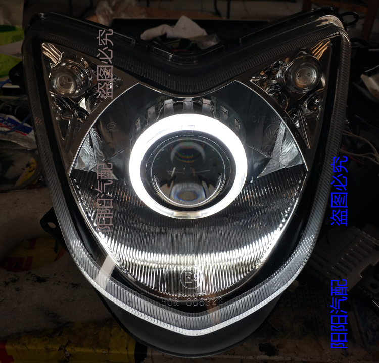 Lingying xe máy sửa đổi đôi mắt thiên thần Mắt quỷ 3 inch ống kính đôi Xenon sửa đổi đèn pha đèn xe máy