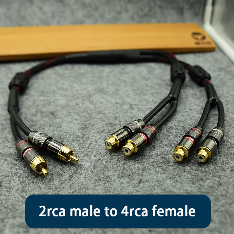 20% Four Audio Line Lotus Head Sound Line Bifurcated Connection Two sets of sound box Sub-joint 2 Sub-4RCA Mother Fever