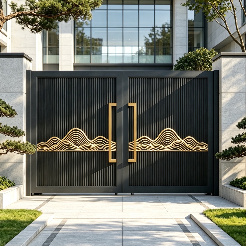 Aluminum Alloy Double-Door Courtyard Gate for Villa Self-Built Homes, New Chinese-Style Iron Art Outdoor Garden Electric Gate Aluminum Alloy Double-Door Courtyard Gate for Villa Self-Built Homes, New Chinese-Style Iron Art Outdoor Garden Electric Gate