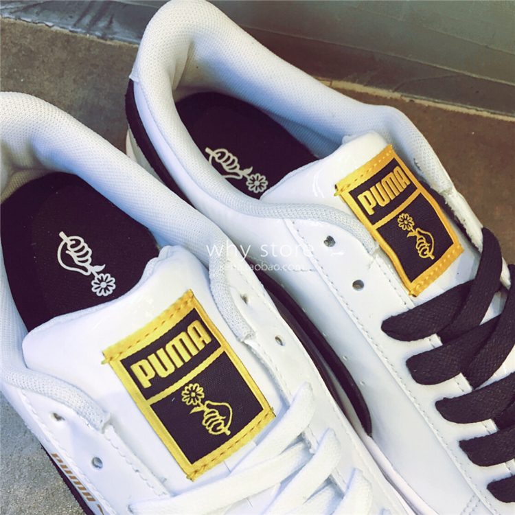 Nhóm thanh niên chống đạn Puma x BTS với cùng một đoạn giới hạn hoa nhỏ bằng da màu đen và trắng bằng sáng chế đôi giày trắng 368278 - Dép / giày thường giày sneaker nữ