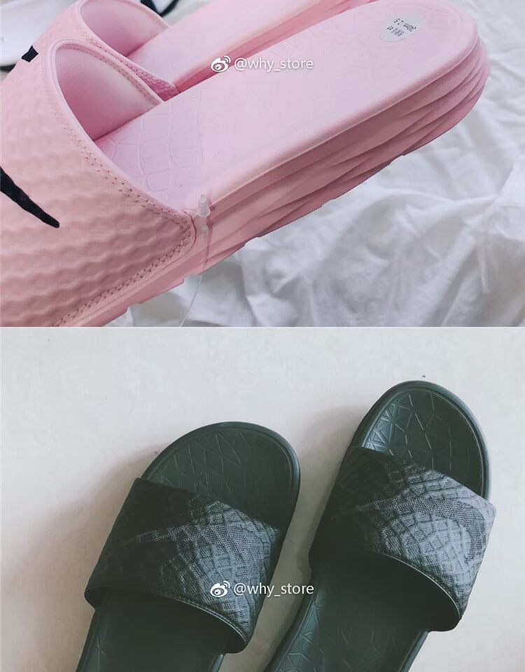 Nike Benassi Solarsoft logo lớn màu đen và trắng hồng đế mềm mùa hè 705485-601 - Dép thể thao dép cao gót