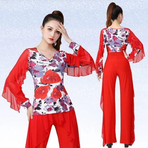 Новая танцевальная одежда Gitta Clothing Net Yarn Print Dance Service Summer Flying Edge Рукава Трехэтап Квадрат Площадь Площадь Данце