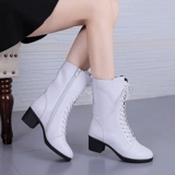 Новые стильные танцевальные туфли из воловьей кожи, матросские танцевальные туфли из натуральной кожи на прямой подошве, ботинки Jitterbug на среднем каблуке для взрослых, женские сапоги для кадриль