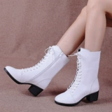 Новые стильные танцевальные туфли из воловьей кожи, матросские танцевальные туфли из натуральной кожи на прямой подошве, ботинки Jitterbug на среднем каблуке для взрослых, женские сапоги для кадриль