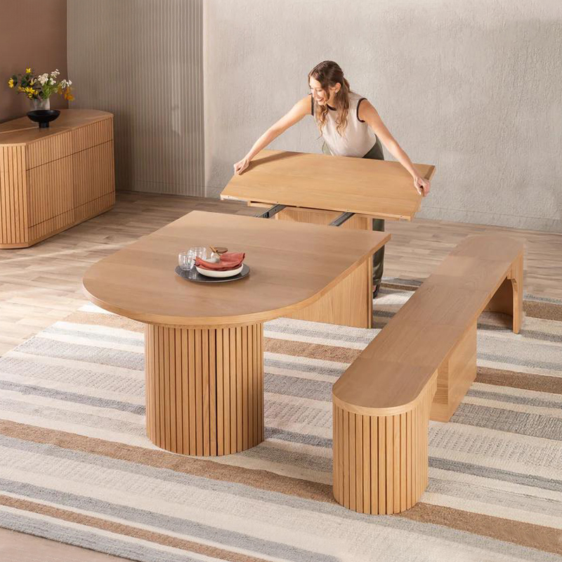 Nordic Round Extendable Solid Wood Dining Table Modern Household Small Apartment Folding Table Hotel Rectangular 3m Large Long Table