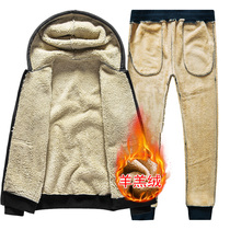 Jie Buman winter coat men plus velvet clothes loose casual cardigan autumn and winter clothes mens sweaters with a hat thickened